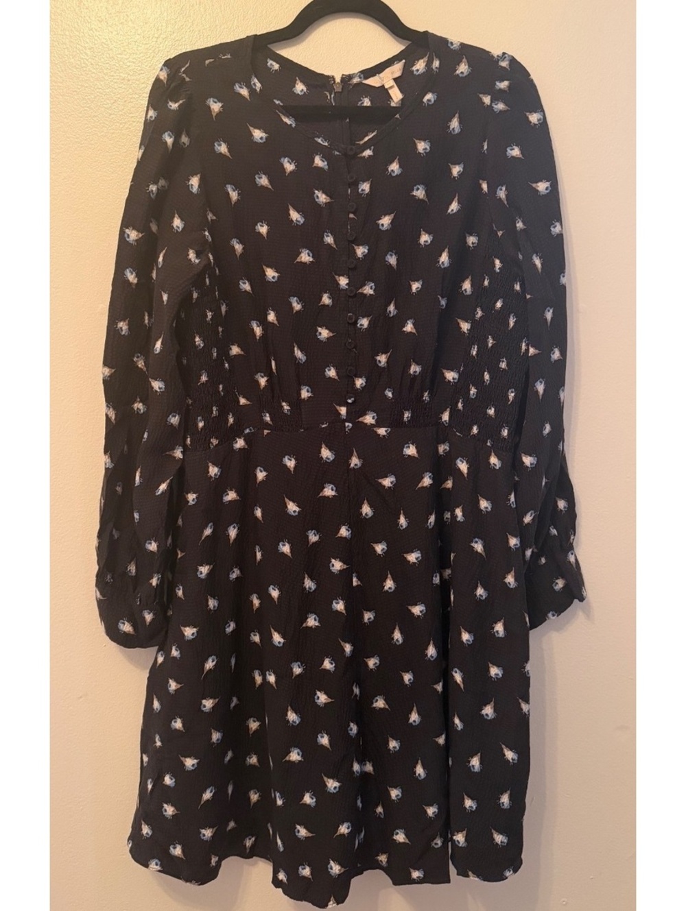Rebecca Taylor Black Silk Long Sleeve Button Front Dress Size 16